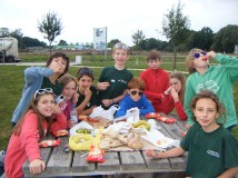 Mrs Channing's group on the French Trip with the product of the 'Buy Your Own Lunch' task at the market!